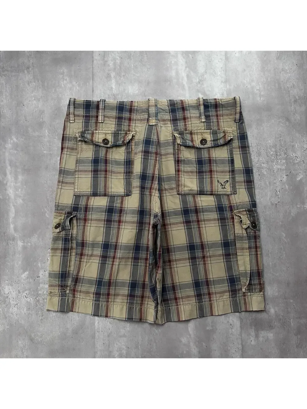 Y2K Beige American Eagle Grunge Gothic Plaid Baggy Cargo Skater Shorts